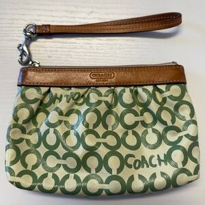 Coach Green and Tan Signature Wristlet